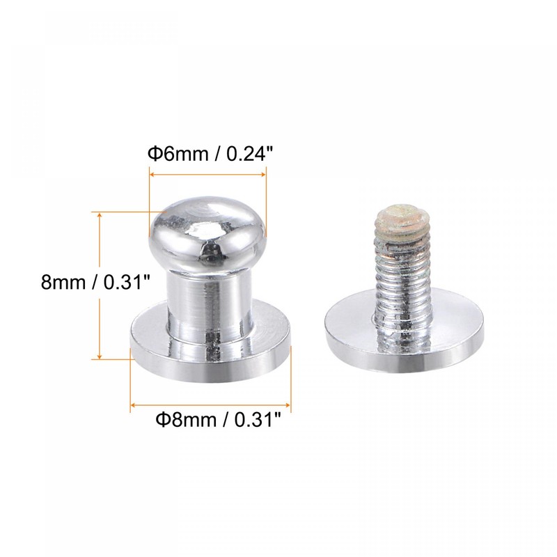 sourcing map 5 Set 6mm Solid Brass Round Head Stud