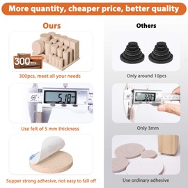 BAIPOK Filzgleiter Selbstklebend Set 300 Stck - Premium M?belgleiter Filz Pads 5 mm Starke - Filz Selbstklebend fr Sthle Bodengleiter Bodenschoner - Effektiver Schutz Ihrer M?bel & Holzfu?b?den(Beige)