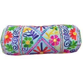 Bolster Cotton Boho Cushion Cover 18 x 7 inch (46 x 18 cms) Round Cylinder Takiya For Yoga, Meditation, Travel, Floor Cushion Embroidered, Back Neck Maternity Support Pillowcase Vegan (covers only)