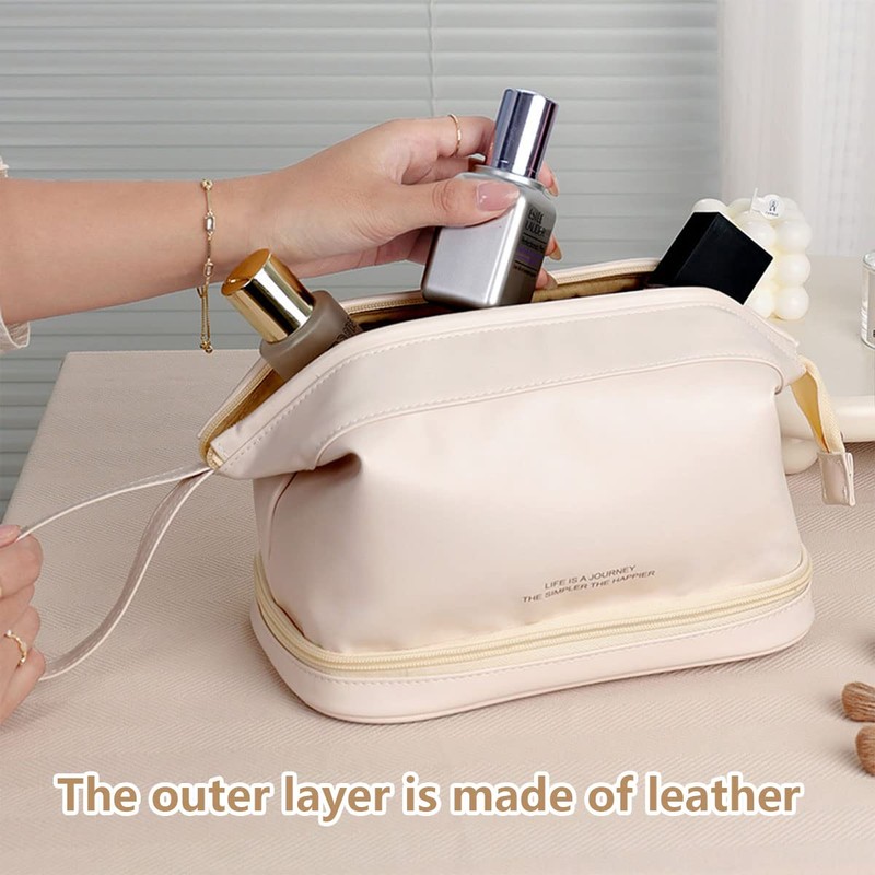 jioko Large Makeup Bag Travel Essentials, Cosmetic Travel Bags, Leather