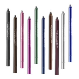Boobeen 10 Pack Eyeliner Pencil Set, Waterproof Glitter Eyeshadow & Lip Liner, Soft Colorful Gel Formula for Creating Thick, Crisp Lines