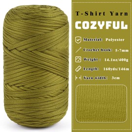 Cozyful Tshirt yarn, 400g/160yds Elastic Fabric T Shirt Yarn for Crocheting, T-Shirt Crochet Yarn for DIY Knitting, Cloth Yarn Spaghetti Thick Yarn for Bag Baskets Cushion Craft Projects (Brown Green)