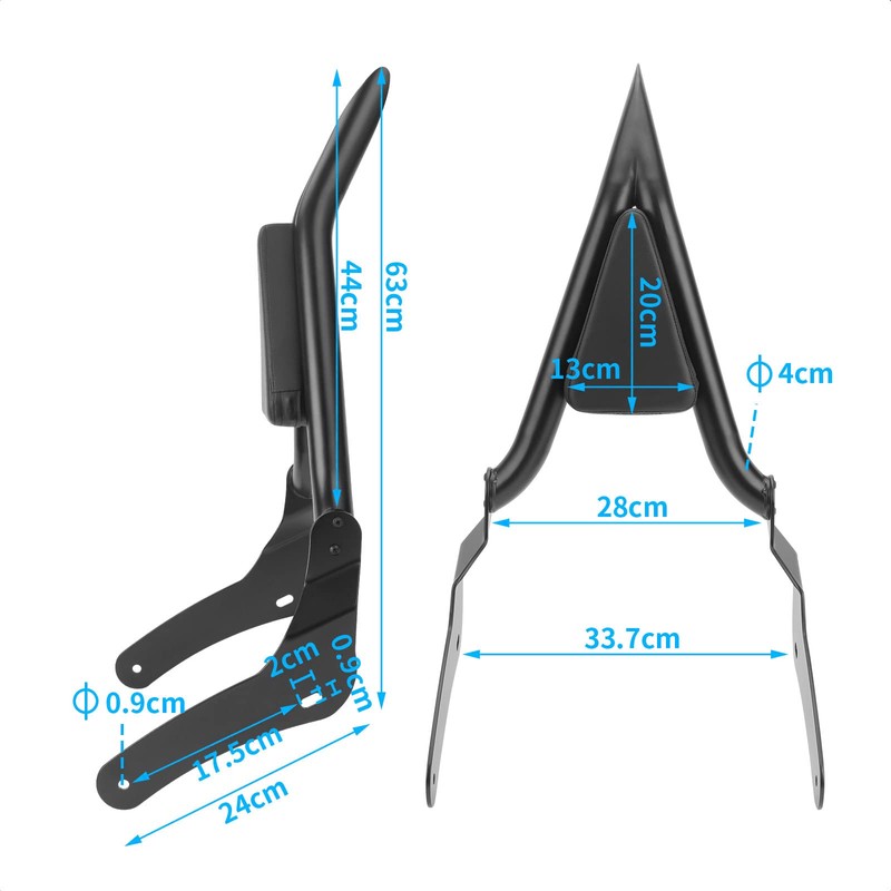 Bravema Motorcycle Sissy Bar, Detachable Passenger Backrest Rear Pad Fit