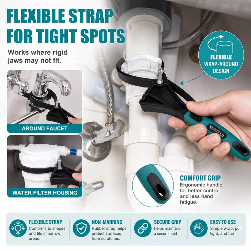 XUNTUI 2-Pack Adjustable Rubber Strap Wrench Set, 4" & 6",