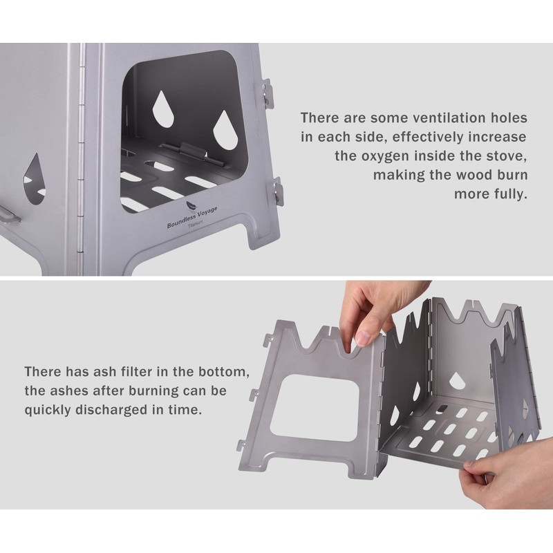 Boundless Voyage Outdoor Titanium Folding Wood Stove Camping Multi-Fuels Alcohol
