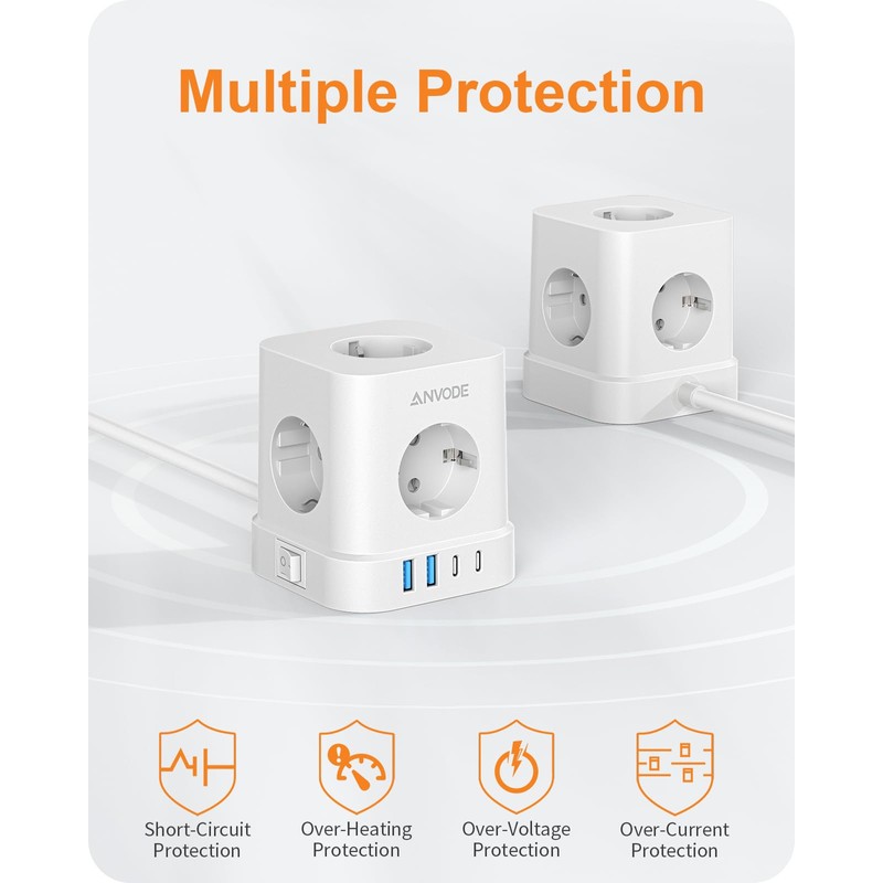 9-in-1 Socket Cube with USB C, 5-Way Multiple Plug Socket