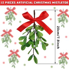 Christmas Artificial Mistletoe Picks Fake Mistletoe Branches Hanging Mistletoe with Red Bow and White Berries Christmas Mistletoe Hanging Ornament for Christmas Party Decorations (12 Pieces)
