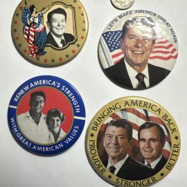 4 unique Ronald Reagan buttons 3.5, 3”