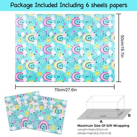 Birthday Wrapping Paper Rainbow, 6 Sheets I Love Sunshine Rainbow Design Gift Wrap Paper,20 x 28 inch Per Sheet Folded Flat Birthday Paper for Kids Girls Boys Baby Shower