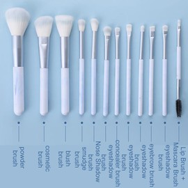 Lucky Interests 12 Pcs Sky Blue Professional Makeup Brushes Set, Travel Makeup Brushes Kit Premium Synthetic Foundation Eyeshadow Eyebrow Concealer Face Powder Blending Brushes with Cosmetics Bag