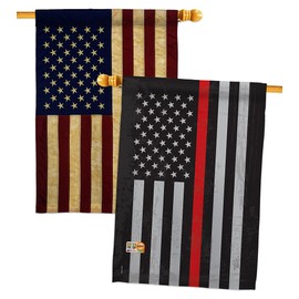 US Red Stripe House Flag - Pack Armed Forces Firefrighter Fireman Fire Department Rescue Line Hero Support USA Vintage Applique - Banner Small Garden Yard Gift Double-Sided Made In 28 X 40