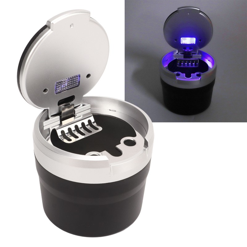 Portable Car Ashtray Mini Silver Edge Fire Prevention Smokeless Auto