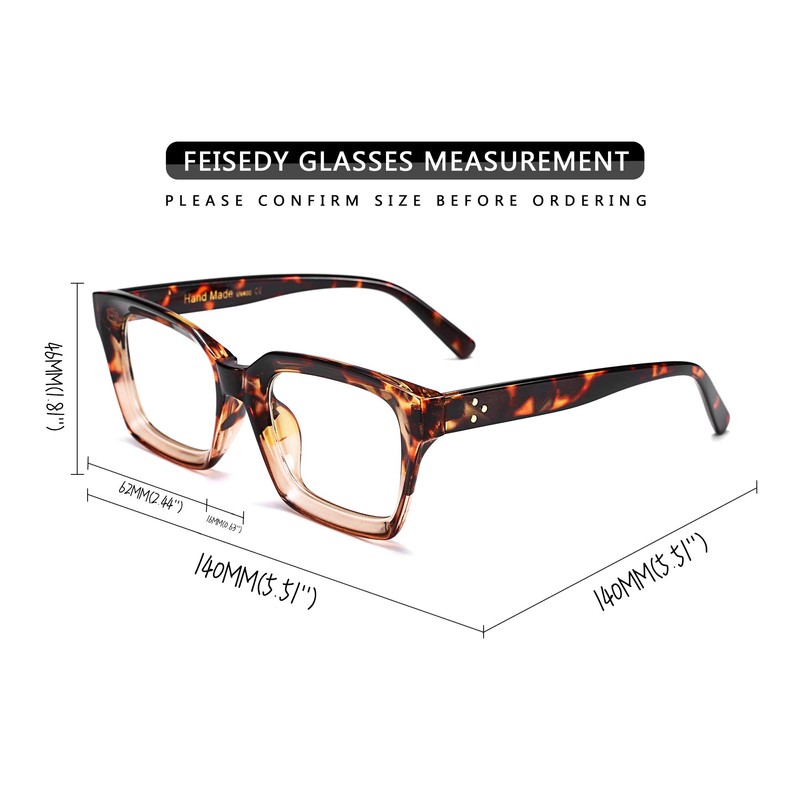 FEISEDY Retro Square Blue Light Blocking Reading Glasses Anti Glare