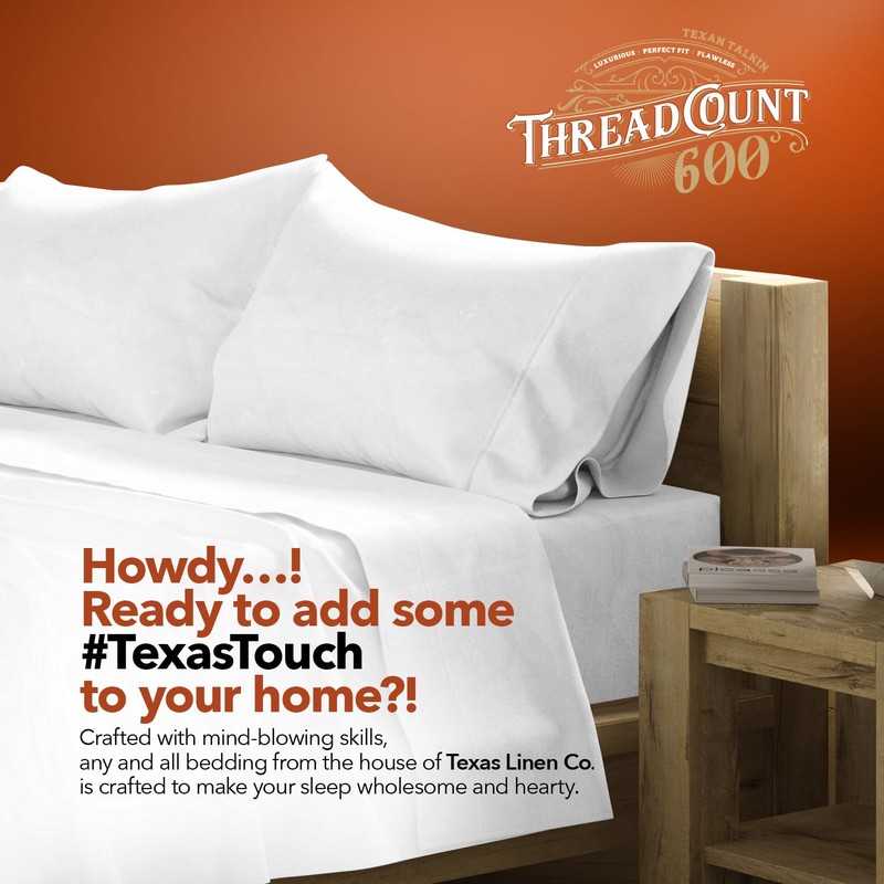 TEXAS LINEN CO. 100% Egyptian Cotton Sheets, 600 Thread Count