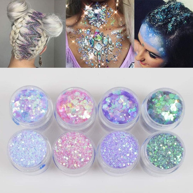 COKOHAPPY Holographic Chunky Glitter Total 80g Body Nail Face Cosmetic