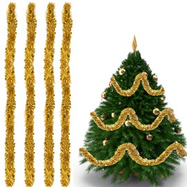 HONGECB 2 Metres Metallic Tinsel Garlands, Christmas Tinsel Garland, Shiny Christmas Tinsel Garland, Tinsel Garland, Christmas Tree Decoration for Christmas Party Decoration, Pack of 4, Gold
