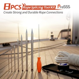 Rope Splicing Tool Kit – 7 Sizes (5/32", 7/32", 1/4", 5/16", 3/8",3/8" Large, 1/2") with Pusher, Storage Bag & Black Splicing Tape – Aluminum Fids for Double Boat/Climbing Ropes Rapid Recovery