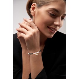 GAVU Elegant Women's Charm Bracelet with Freshwater Pearls and Black Tourmaline, Stone, Tourmaline Pearl