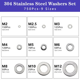 Washers 750 Pcs, Washers for screws（M2-M12）, Assorted Flat Washer for Bolts & Screws