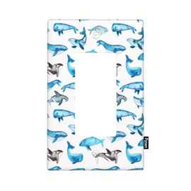 Pznen Whale Single Rocker Wall Plate Sea Ocean Whales Blue 1-Gang Rocker Light Switch Plates Standard Receptacle Plug Cover for GFCI Outlet