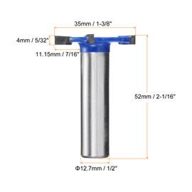 HARFINGTON T Slot Cutter Rabbet Router Bit 1/2" Shank 1-3/8" (35mm) x 5/32" (4mm) 4 Wing Carbide Slotting Cutter Rabbeting Slab Flattening Router Bits for Wood