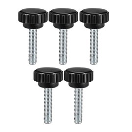 sourcing map M6 x 30mm Metric Male Thread Knurled Clamping Knobs Grip Thumb Screw on Type Hand Clamping Handle Bolt with Plastic Knobs Black 5 Pcs