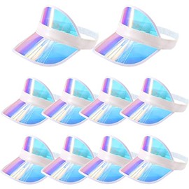 10 Pack Sun Visor Hats Unisex Retro Candy Color Adjustable Clear Beach Hat Outdoor Sports UV Protection Sunhat (A-Laser-10 Pack)