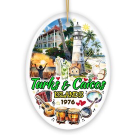 Artistic Turks and Caicos Islands Beach Paradise Ornament, Unique Tropical British Overseas Territories Vacation Souvenir (Oval)