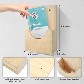 4 Pieces Brochure Holder Wall Mount Hanging Brochure Holder 4 x 6 Wood Pamphlet Holder Brochure Display Stand Wall Mounted Flyer Holder Magazine Display Pamphlet Holder Trifold Holder for Office