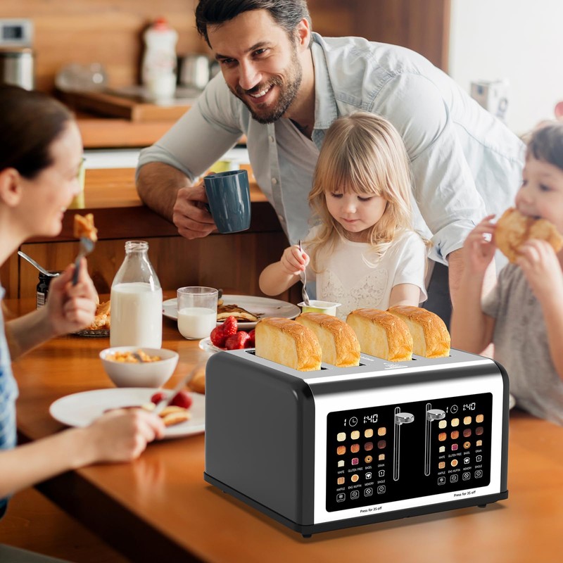 4 Slice Toaster Touch Screen, Stainless Steel Toasters Digital Timer,