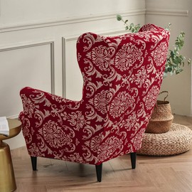 Highdi 2-Piece Wing Chair Cover, Armchair Throws, Wingback Chair Protective Covers, Elastic Stretch Tiger Chair Cover with Armrest, High Backrest, Universal (Baroque Style)