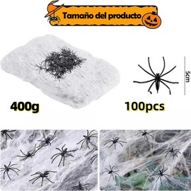 Joschapeau Decoración de Halloween con telaraña de 1000 pies Cuadrados, Incluye 100 arañas Falsas, telaraña elástica súper Fuerte, Adecuada para decoración Interior y Exterior de Halloween.
