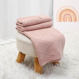 mimixiong Baby Blanket Soft Lightweight Knitted Blanket, Pram/Travel/Moses Basket Baby Blankets for Newborn Baby Boy Girls - 100 x 80 cm (Baby Pink)