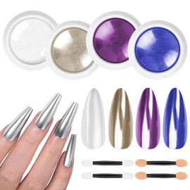 BUTBU Chrome Nail Powder, 4 Colours Pigment for Nails, Dark Colour Chrome Nail Powder, Neon Glassy Ice Crome Powder, Glitter Powder, Mermaid Pigment Pearl Glitter Dust, for Nail Art Decoration