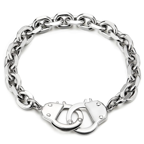 COOLSTEELANDBEYOND Exquisite Stainless Steel Men's Women's Handcuffs Link Chain Bracelet
