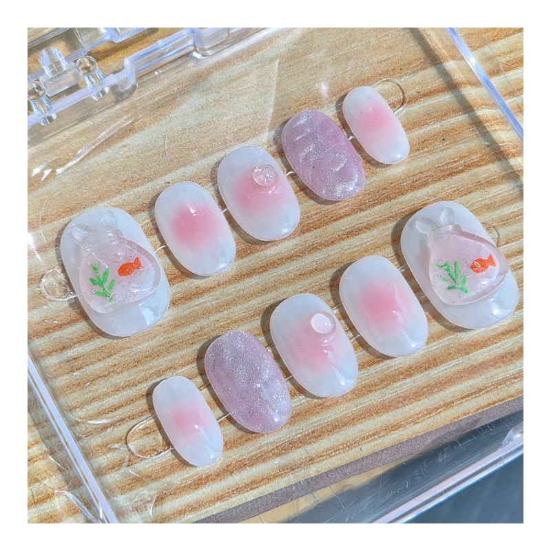Fish Tank Peach Bung[Handmade Nail Tip] - Round / 어항