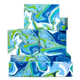 Central 23 - Blue and Green Wrapping Paper for Boys - 6 Sheets of Birthday Gift Wrap - Marble Print - for Girls - Women - Men - Recyclable