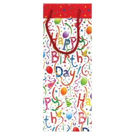 Caspari Happy Birthday Wine & Bottle Gift Bag - 2 Bags