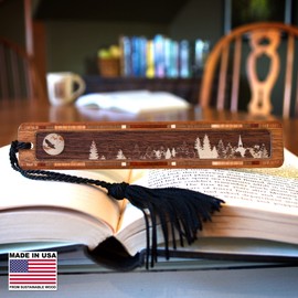 Raven with Moon Engraved Wooden Bookmark with Tassel - Also Available with Personalization - Made in USA