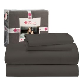 CASA COPENHAGEN® Luxuria 4Pcs King Sheet Set- Designed in Denmark, 100% AirCool Cotton Bed Sheets, Includes 1 Flat Sheet, 1 Deep Pocket Fitted Sheet & 2 Pillowcase Set of 4- Dark Grey