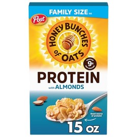 Honey Bunches of Oats Honey & Almond Protein Cereal, Breakfast or Snack, Family Size, 15 oz (Pack of 1)