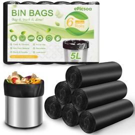 5L Small Bin Bags, 120 Counts Bin Liners Small Pedal Bin Bags Mini Pedal Bin Bags Pedal Bin Liners Mini Garbage Bags for Car, Office, Bathroom, Bedroom (Black, 5L)