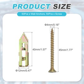 PATIKIL Self Drilling Drywall Anchors with Screws, 30 Pcs Steel Anchors & 30 Pcs Screws Kit No Drill or Holes in Wall for Fixing TV Shelf Cabinet (0.47x1.57 Inch)