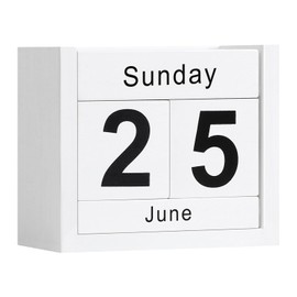 DEERINE Wooden Block Calendar for Desk, Daily Desktop Perpetual Desk Calendar, Cute Date Display Blocks Desk Accessory for Home Office Decor, Teacher, Classroom, Reusable Yearly, White