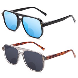 JO Bifocal Reading Glasses Sunglasses 2 Pack for Men - UV400 Protection Fashion Bifocal Sun Reader (Black/Tortoise, 2.5, x)
