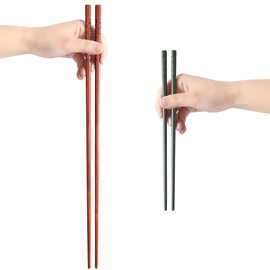 AYFDISHS 16.5 Inches Cooking Chopsticks,2 Pairs Brown Wooden Long Chopsticks Japanese Extra Long Anti-Slip Chopsticks Kitchen Cooking Frying Chop Sticks Hot Pot Chopsticks