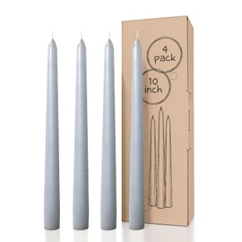 CANDWAX 10 inch Taper Candles Set of 4 - Dripless Taper Candles and Unscented Candlesticks - Perfect as Dinner Candles and Household Candles - Light Gray Candles