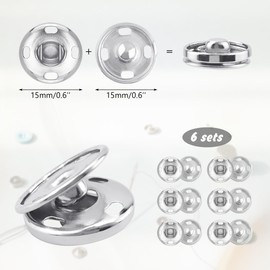 Desenda 6 Sets Sew on Snap Buttons, Rustproof Metal Snap Buttons Fasteners Press Studs for Sewing Clothes Handbag Purse DIY Craft Projects (15MM)