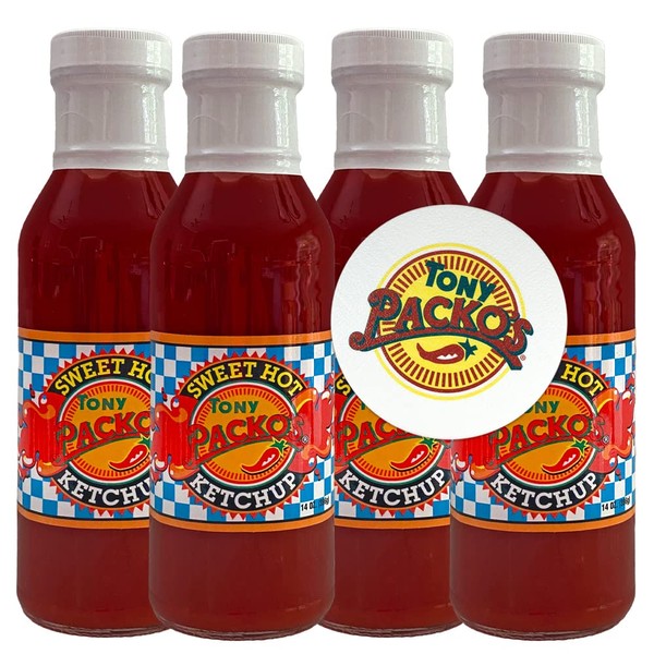Tony Packo's Sweet Hot Ketchup (Pack of 4) 14 ounces each with Jar Opener