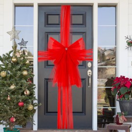 VEYLIN Christmas Red Bow Christmas Cabinet Door Ribbon Bow Large Door Bow Christmas Christmas Tree Wreath Bow Festival Wrapping Decorations for Christmas Party Supplies
